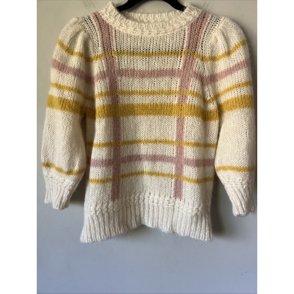 Sézane Maddy Jumper Sweater Kid Mohair Size Small S Fall 3/4 Sleeve Cream Pink